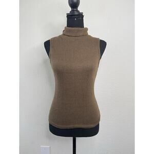 Vtg 579 Women’s Brown Sleeveless‎ Knit Turtleneck Tank Top Sz M Deadstock Y2K